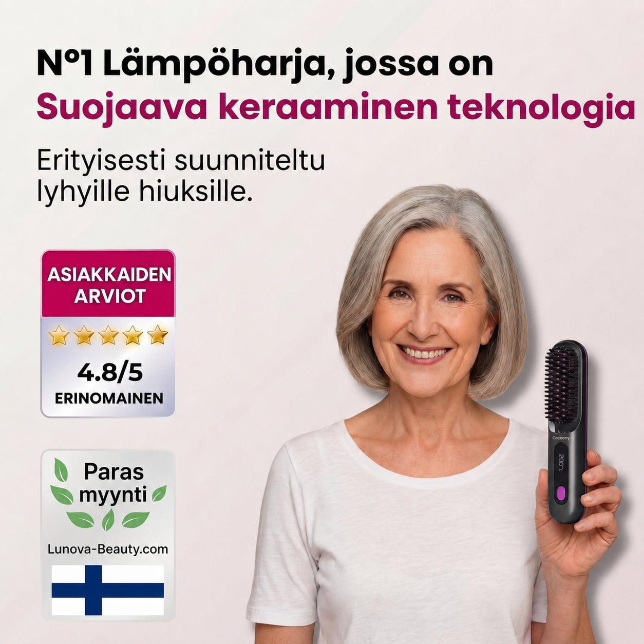 Älykäs muotoiluharja lyhyille hiuksille