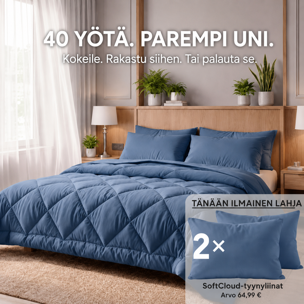 HelppoUni®-peitto – 2-in-1-nopeasti kuivuva peitto, joka poistaa pussilakanan tarpeen.