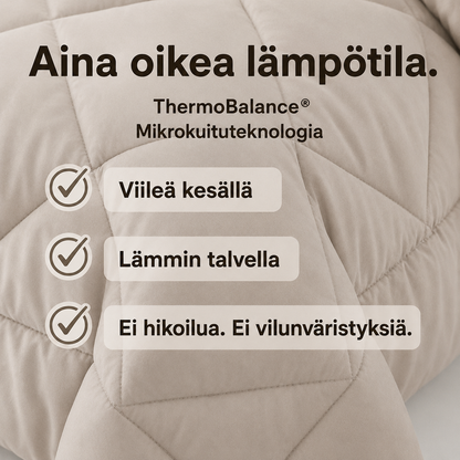 HelppoUni®-peitto – 2-in-1-nopeasti kuivuva peitto, joka poistaa pussilakanan tarpeen.