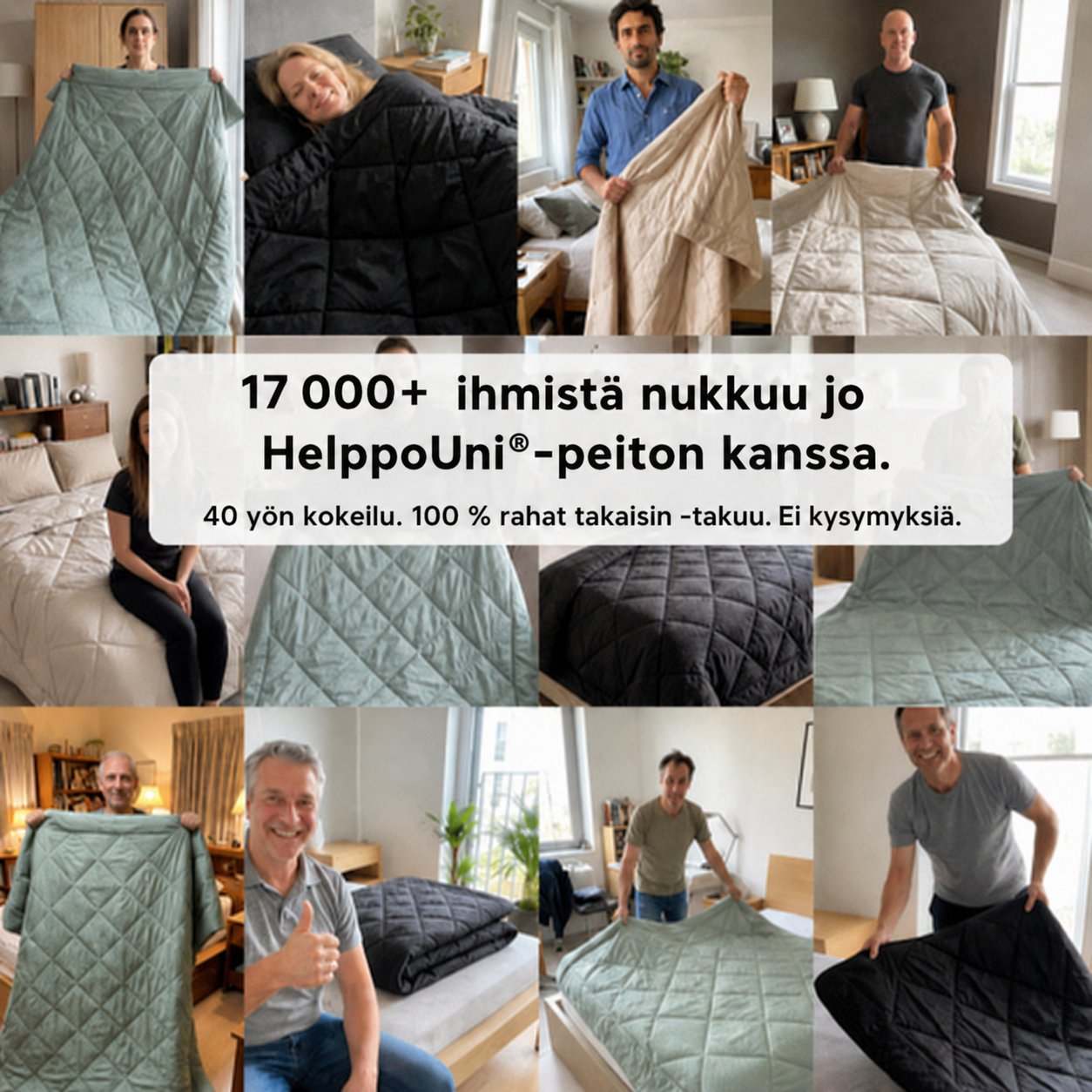 HelppoUni®-peitto – 2-in-1-nopeasti kuivuva peitto, joka poistaa pussilakanan tarpeen.