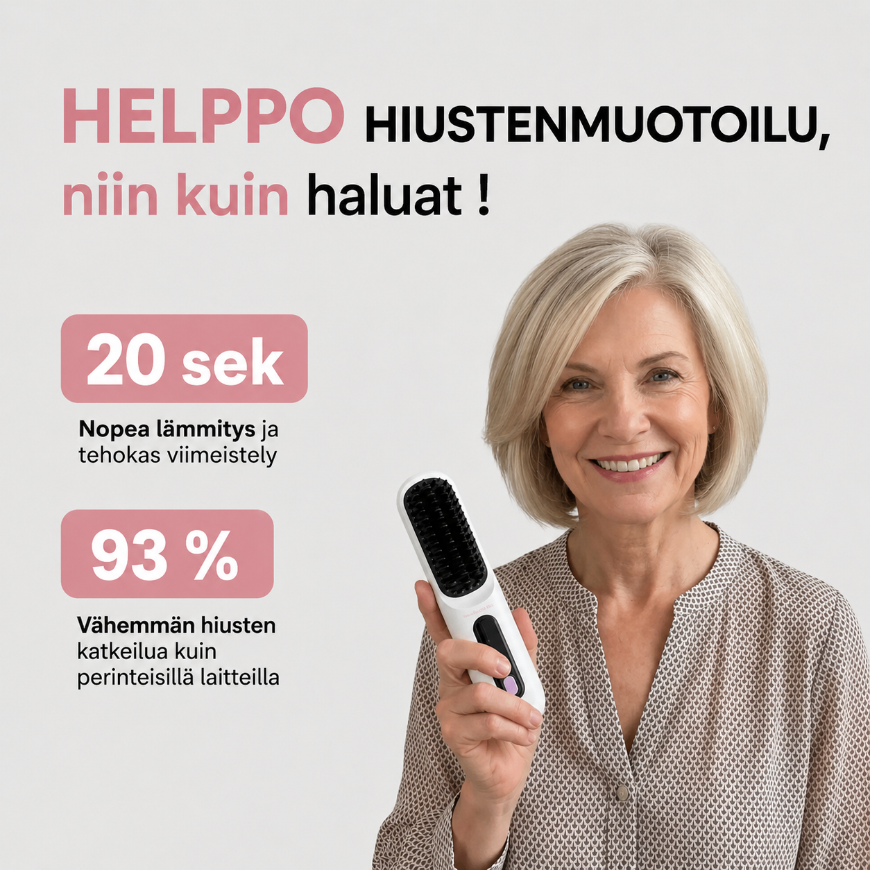 Älykäs muotoiluharja lyhyille hiuksille